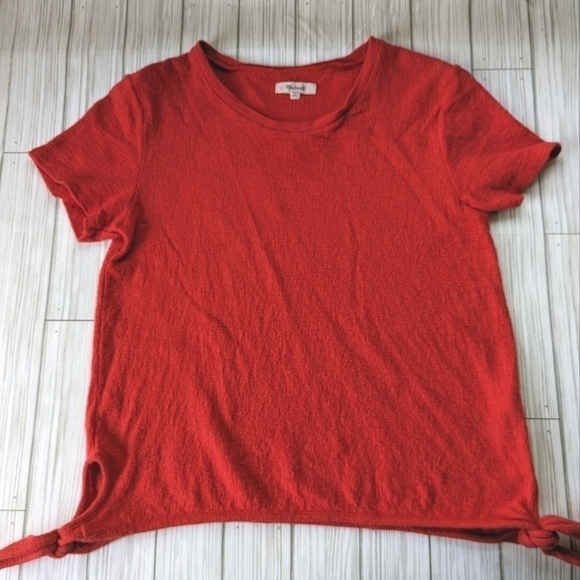 Madewell Texture & Thread Modern Side Tie Top in Red Cotton Size Small - Picture 9 of 9